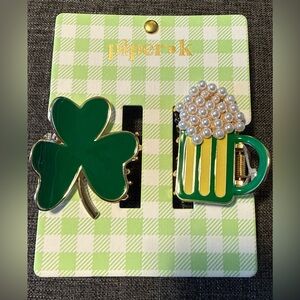 Piper Green Shamrock & Beer Mug Hair Clips with Pearl Foam